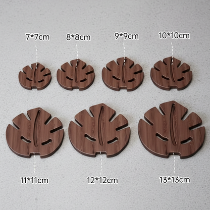Dark Bamboo Wooden Coasters Varying Size Leaf Shape Drink Coaster Set