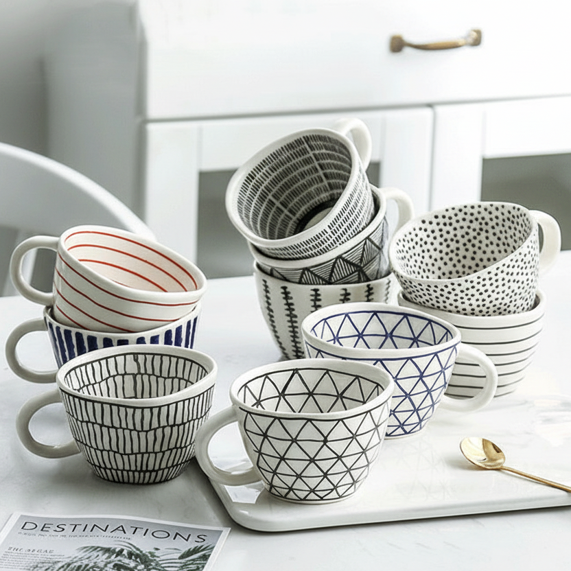 Artistic Style Patterned Irregular Shaped Ceramic Mugs – Terra Powders