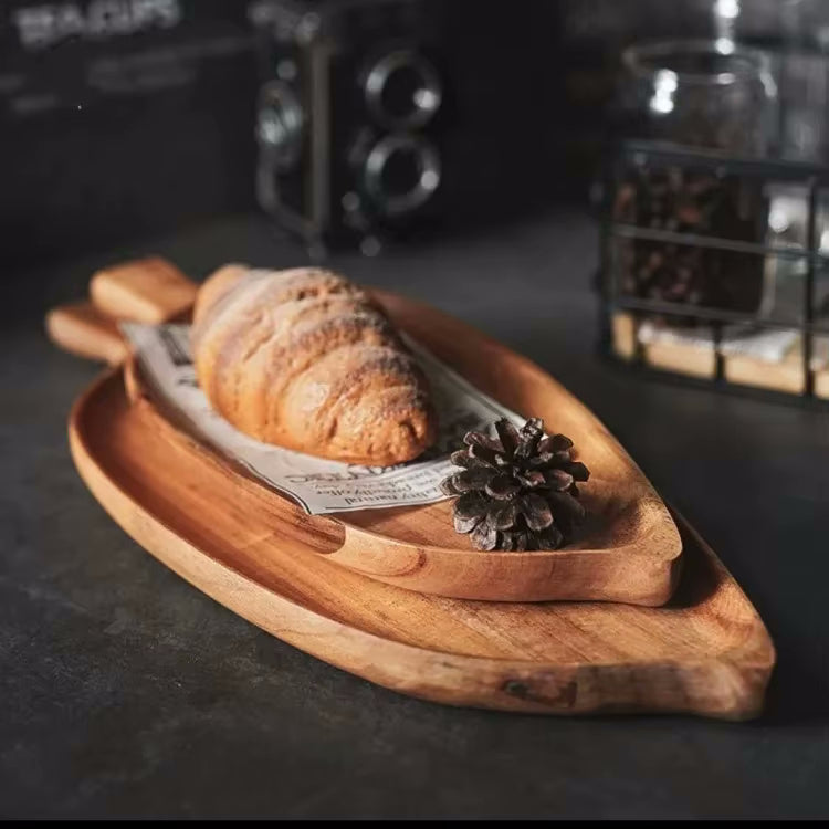 Autumn Decor Leaf Shaped Wooden Trays Acacia Serveware Fall Leaves