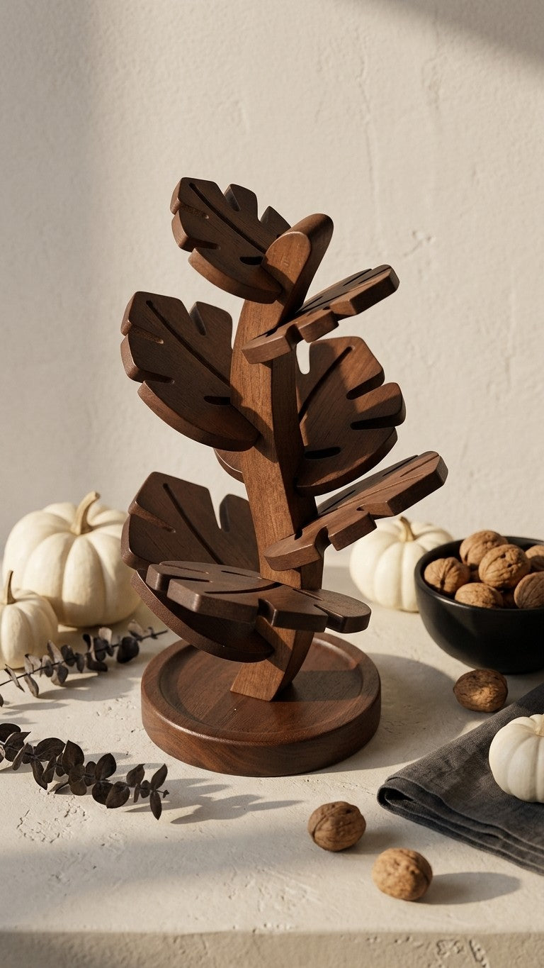 Wood Leaf Shaped Drink Coaster Tree