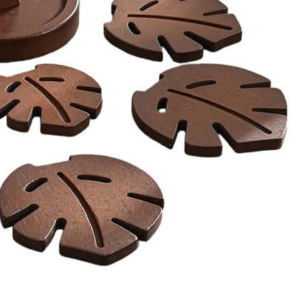 Wood Leaf Shaped Drink Coaster Tree