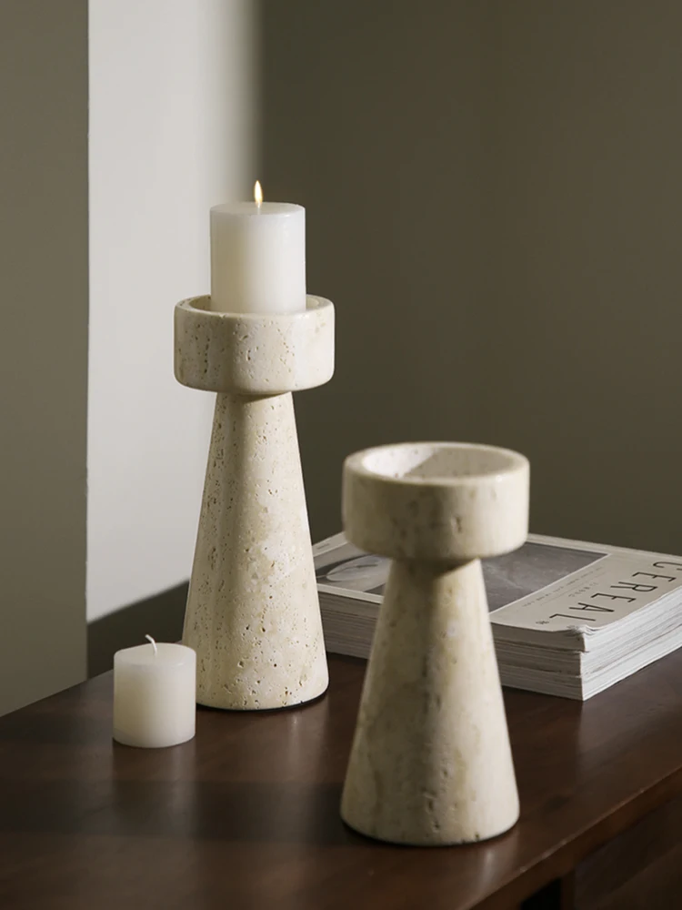 Beautiful Candle Holders In Luxury Style Room Decor Chiaro Travertine Stone Pillars For Decorating With Candles