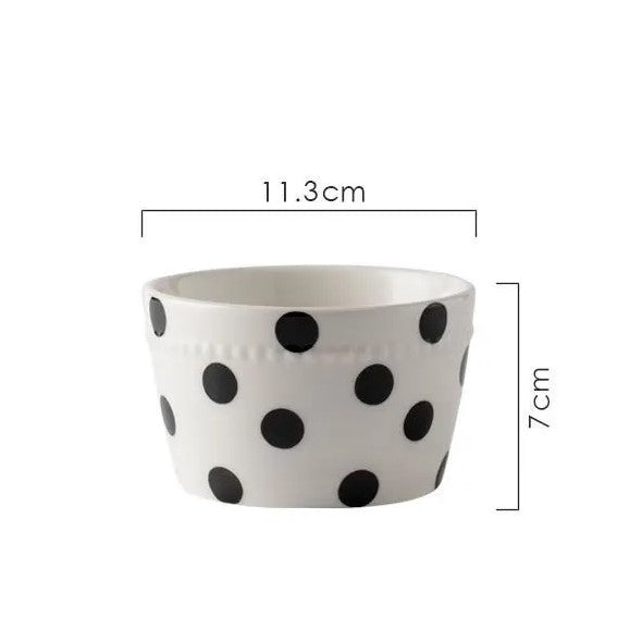 Farmhouse Black Polka Dot Style Irregular Shaped Ceramic Dinnerware Ramekin Size Measurements