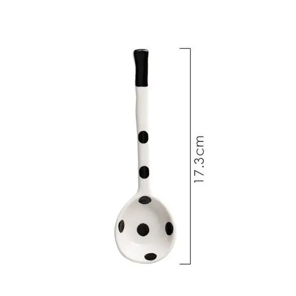 Farmhouse Black Polka Dot Style Irregular Shaped Ceramic Dinnerware Spoon Size Measurements