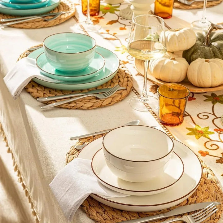 Beachy Seaside Color Ceramic Dishes Simplicity Place Settings For Six Plates And Bowls For Seasonal Tablescapes