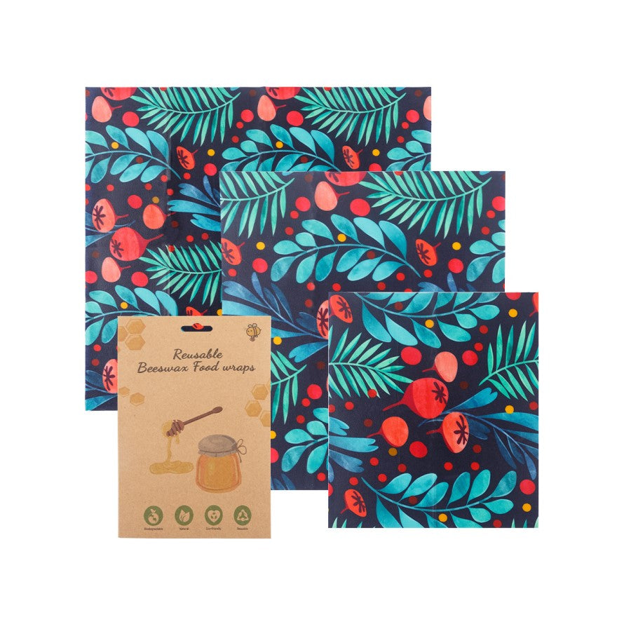 Beeswax Wrap Assorted Size 3 Pack Botanic Beauty Print
