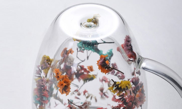 Bottom Of Double Wall Glass Mug With Brilliant Dried Meadow Flowers