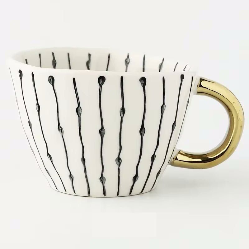 Branch Artistic Style Patterned Irregular Shaped Ceramic Mug With Gold Handle