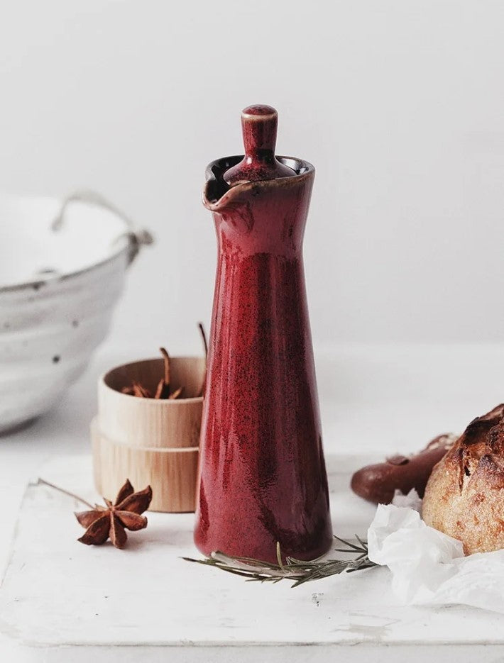 Red Bottle For Vinegar Oil And Other Liquid Condiments Merlot Terrace Cruet With Bread Herbs And Spices