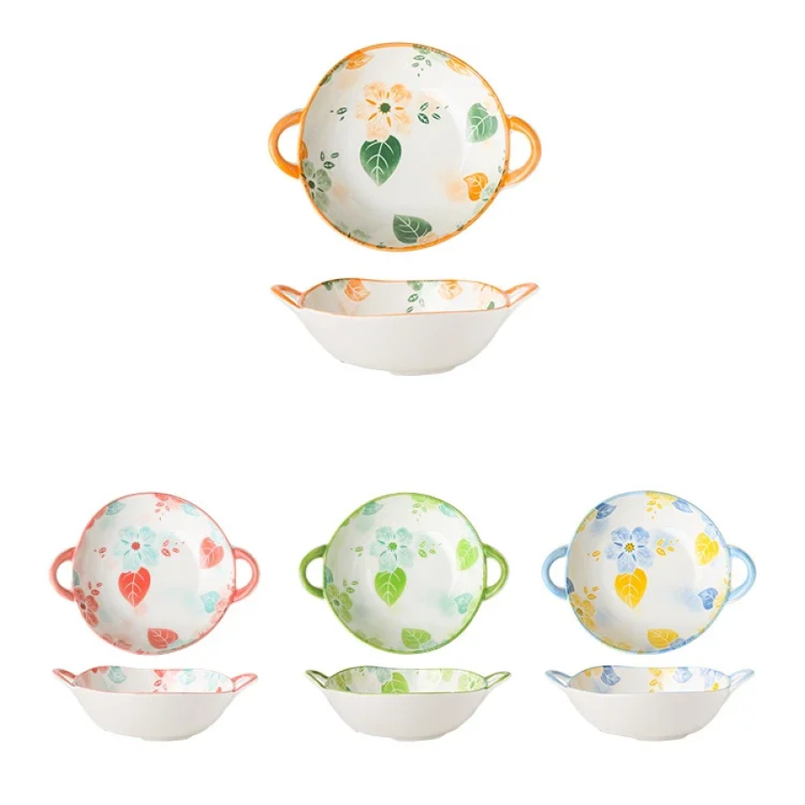 Breezy Style Irregular Shaped Ceramic Bowls With Handles