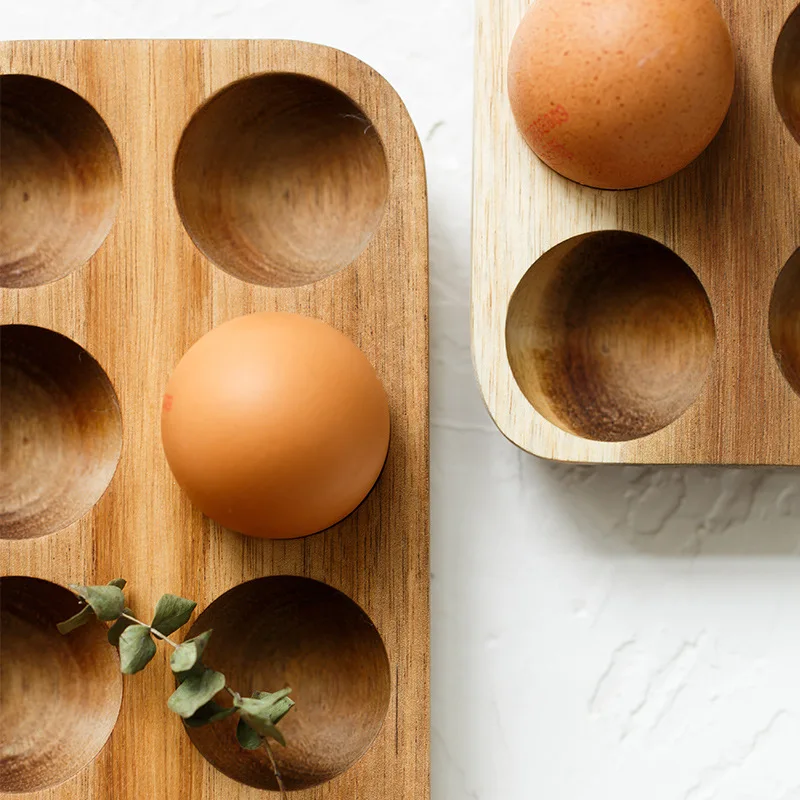 Brown Eggs In Wooden Trays Farmhouse Style Acacia Wood Holders For Egg Storage