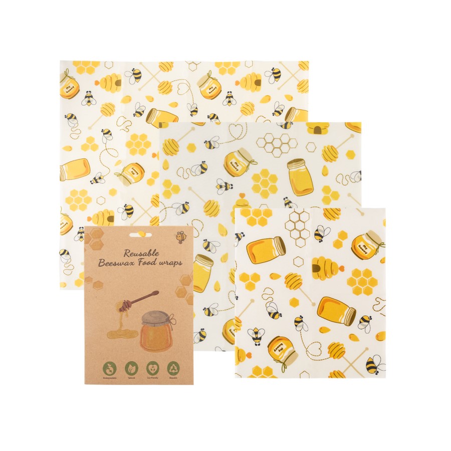 Beeswax Wrap Assorted Size 3 Pack Busy Bee Print