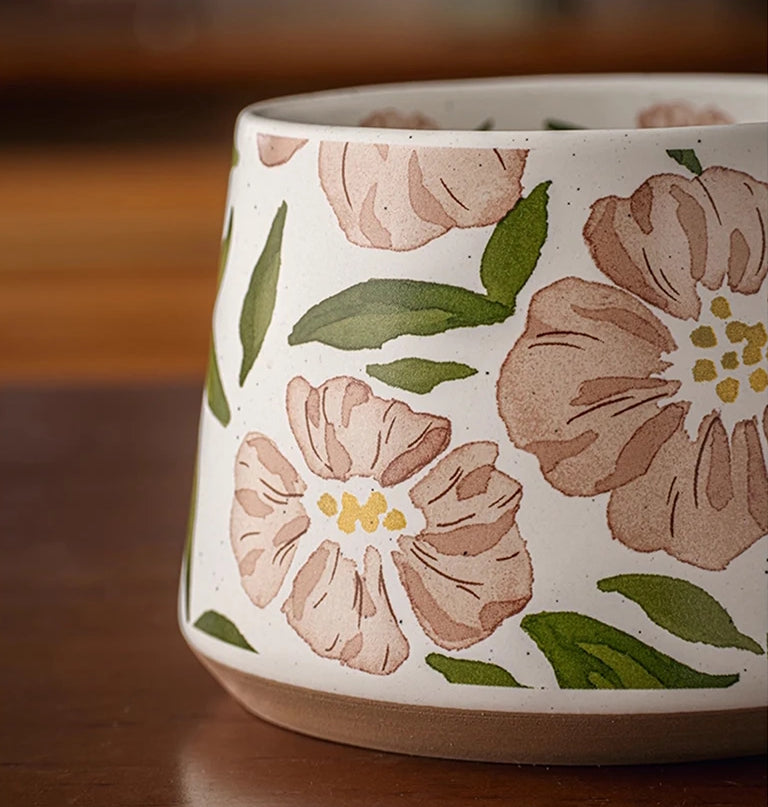 Close Up Enchanting Botanicals Floral Pattern Camellia Pink Flower Mug
