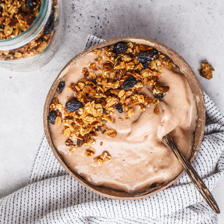 Natural Coconut Shell Smoothie Bowl Topped With Granola