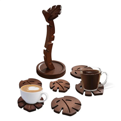 Wood Leaf Shaped Drink Coaster Tree
