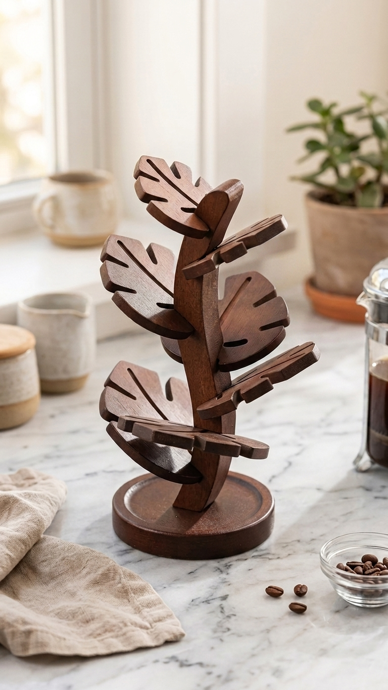 Wood Leaf Shaped Drink Coaster Tree