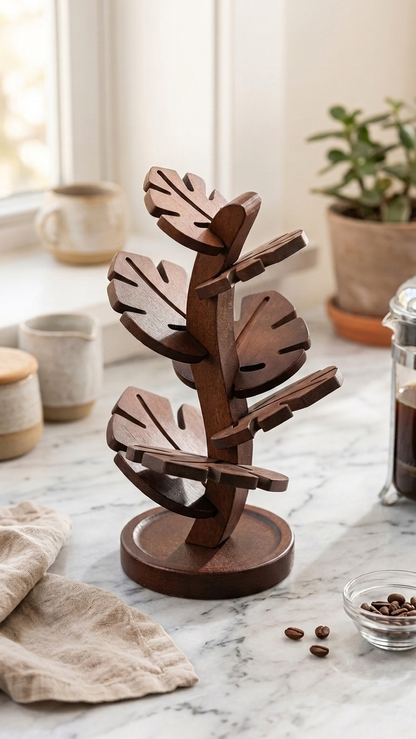 Wood Leaf Shaped Drink Coaster Tree