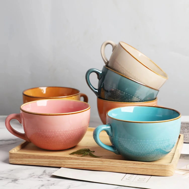 Colorful Morning Perk Ceramic Cereal Mugs In Six Color Options