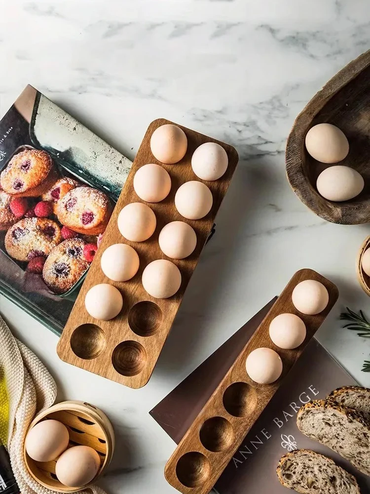 Cookbooks And Farm Fresh Eggs With Modern Farmhouse Style Egg Trays Made Of Wood Sustainable Acacia