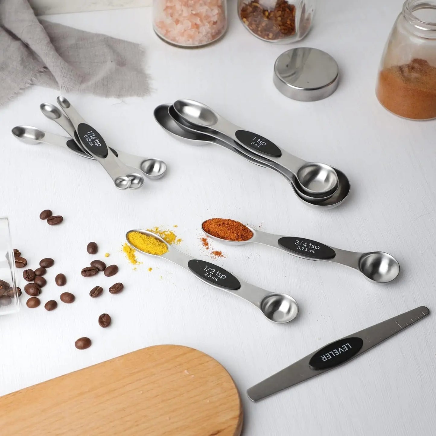 Everyday Stainless Steel Magnetic Double Headed Stackable Measuring Spoon Set