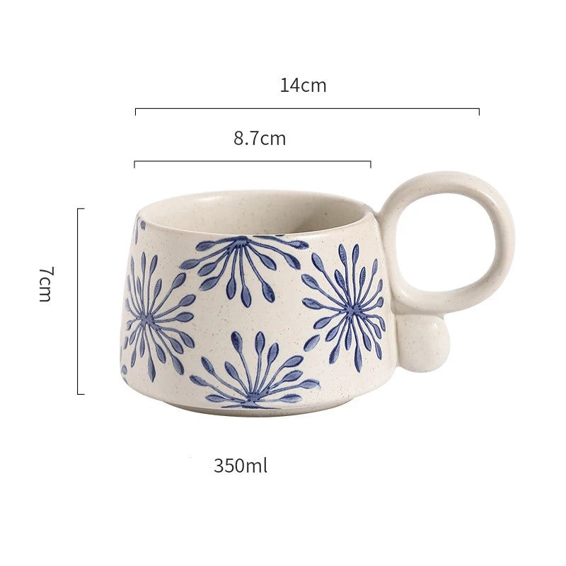 Nature In Blue Ceramic Mug With Loop Handle Dandelion Poof Pattern Drinking Cup Size Measurements