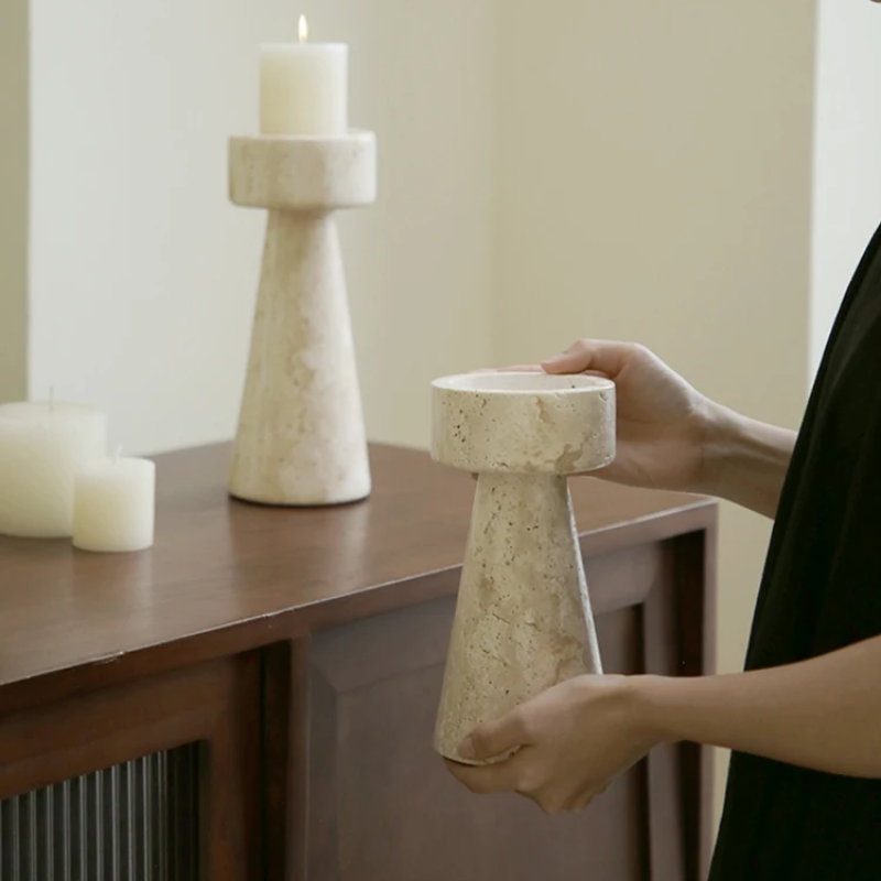 Decorating Home With Luxury Candle Holders Chiaro Travertine Stone Pillars