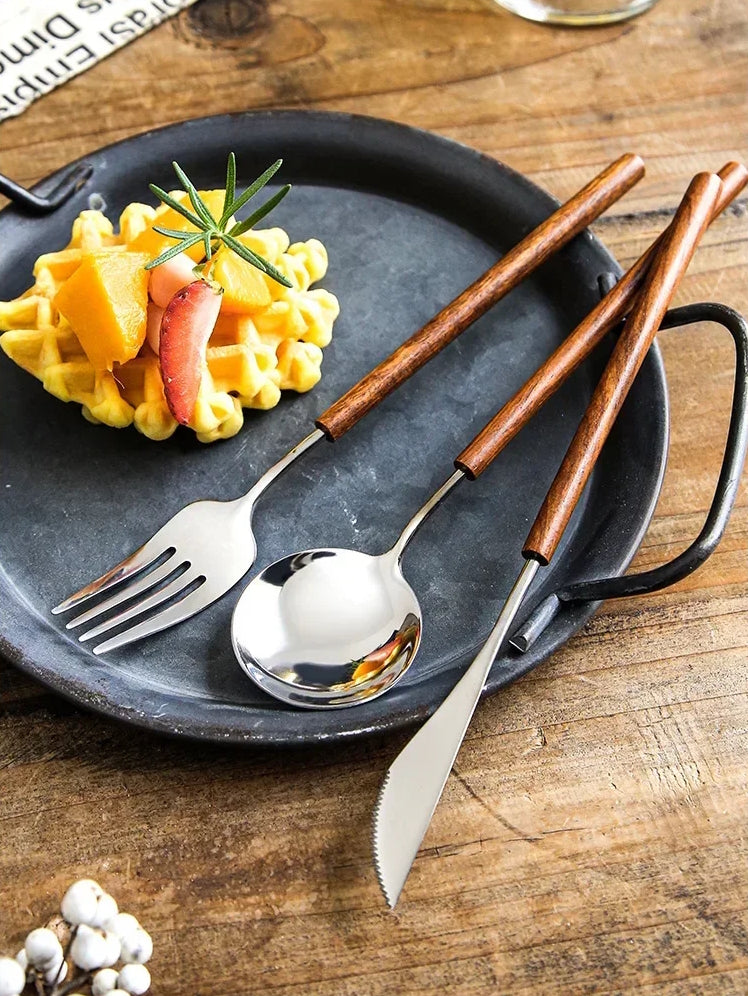 Dining With Ferme Stainless Steel Silverware With Rosewood Handles