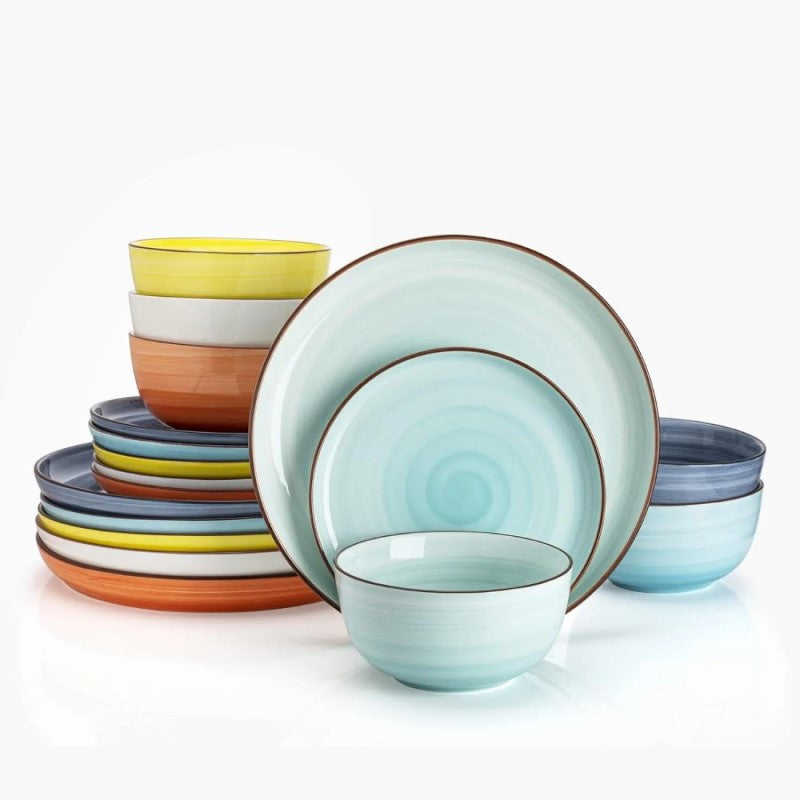 18 Piece Ceramic Dish Set Simplicity Downtown Colors Dinnerware With Six Place Settings Bowls Salad Plates And Dinner Plates In A Variety Of Colors