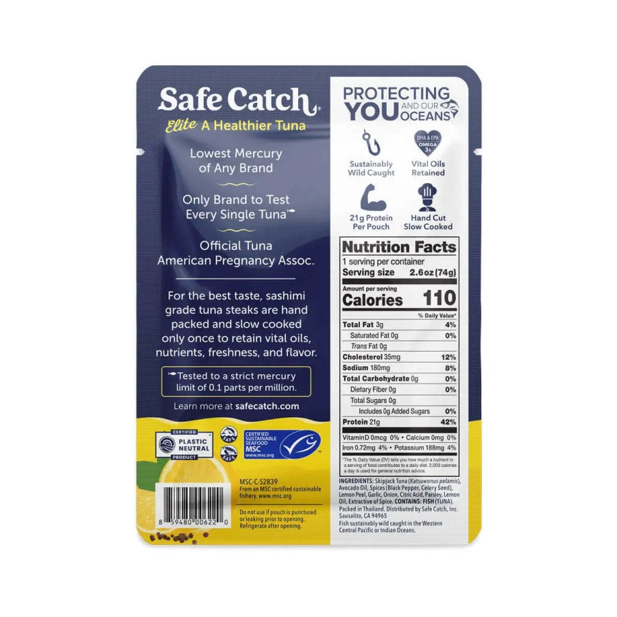 Citrus Pepper Safe Catch Elite Pure Wild Tuna Pouch Ingredients And Nutrition Facts