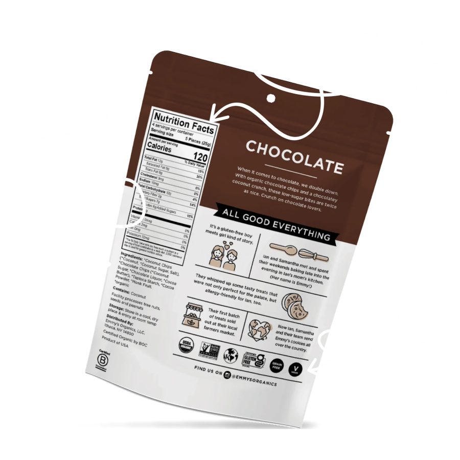Chocolate Emmy's Organics Coconut Crunch'Ems 5 Simple Ingredients And Nutrition Facts