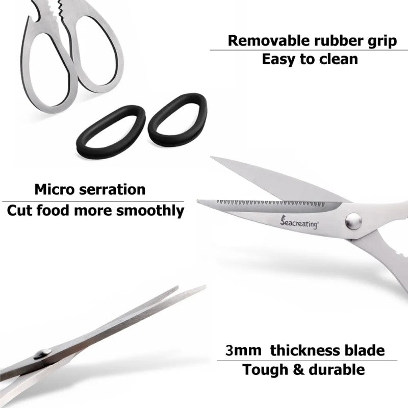Stainless Steel Scissors With Removeable Rubber Grip Ergonomic Handles Easy To Clean Micro Serration Blade For Cutting Smoothly Durable Shears