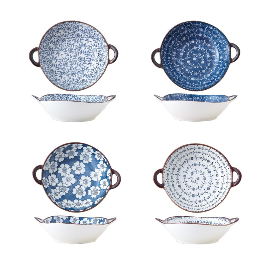 Farmhouse Mediterranean Style Irregular Shaped Ceramic Bowls With Handles