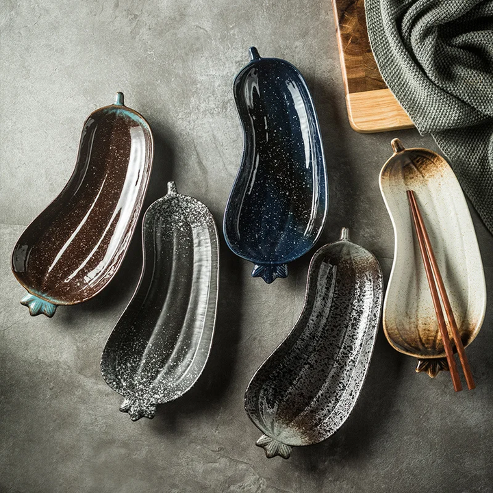 Five Beautiful Ceramic Glazed Eggplant Dishes In Modern Farmhouse Loft Decor Style