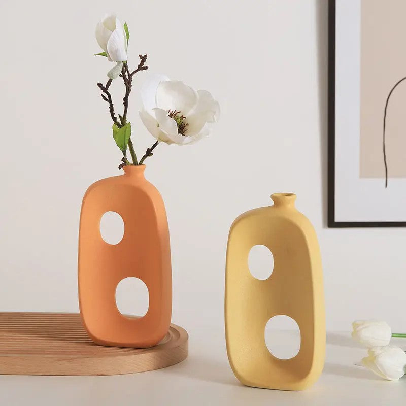 Home Decor Organic Shape Colorful Flower Vases In Orange And Yellow Colors Abstract Modern Art Ceramics