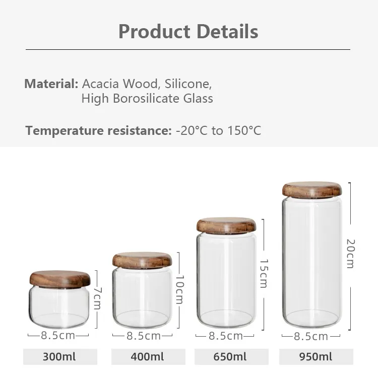 Four Sizes Of Glass Sealable Food Storage Jars Wilder Collection Acacia Wood And Glass Canisters