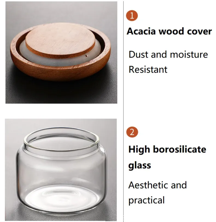 Sealable Acacia Wood Lid And Glass Jar For Covered Food Storage