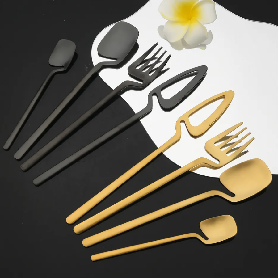 Beautiful Black And Gold Flatware In Surreal Style For Wedding Table Place Settings And Dinner Parities