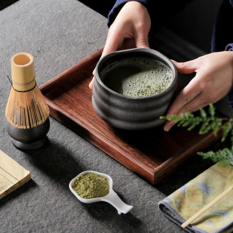 Enjoying Matcha Green Tea Made In Ceramic Matcha Bowl Using Luxury Gift Set Of Matcha Tea Ceremony Tools