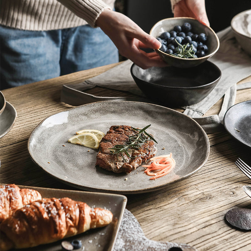 Serving Food With Rustic Tableware Bauernhof Irregular Shaped Plates Bowls And Ceramic Dinner Tray