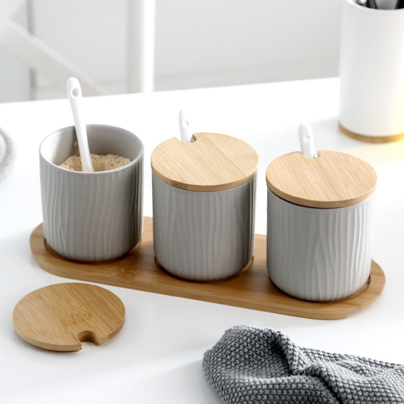 Organic Seaside Style Ceramic Jar & Spoon Sets With Bamboo Lids – Terra ...