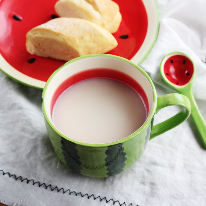 Cute Dishware For Summer Drinks And Snacks Ceramic Watermelon Mug Plate And Spoon
