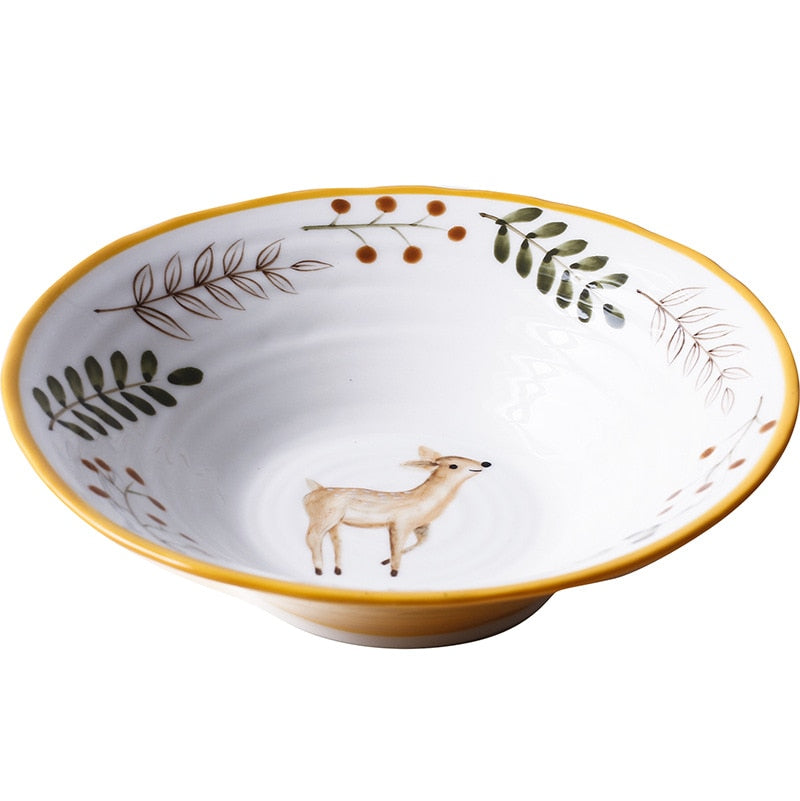 Bavarian Woodland Animals Hand Painted Fawn Ceramic Bowl