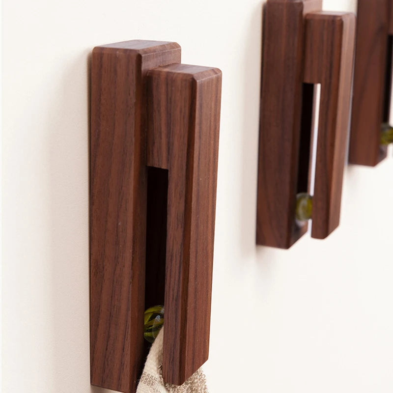 Walnut Wood Towel Holders With Magic Marble Slide Design