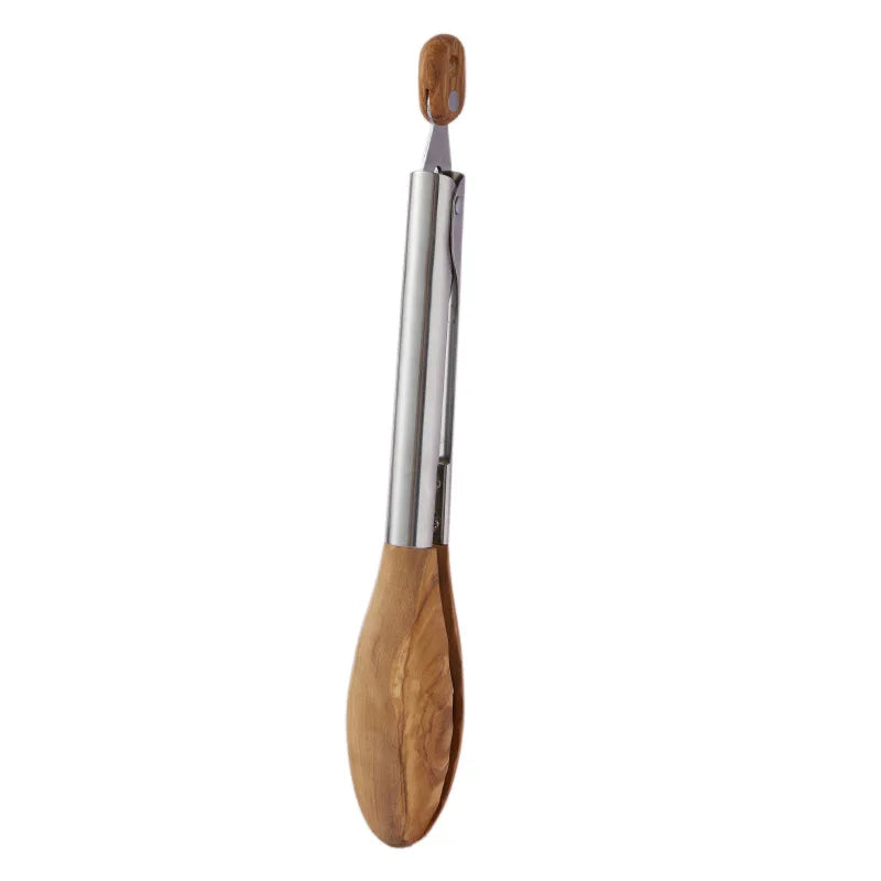 Stainless Steel & Real Olive Wood Kitchen Tongs