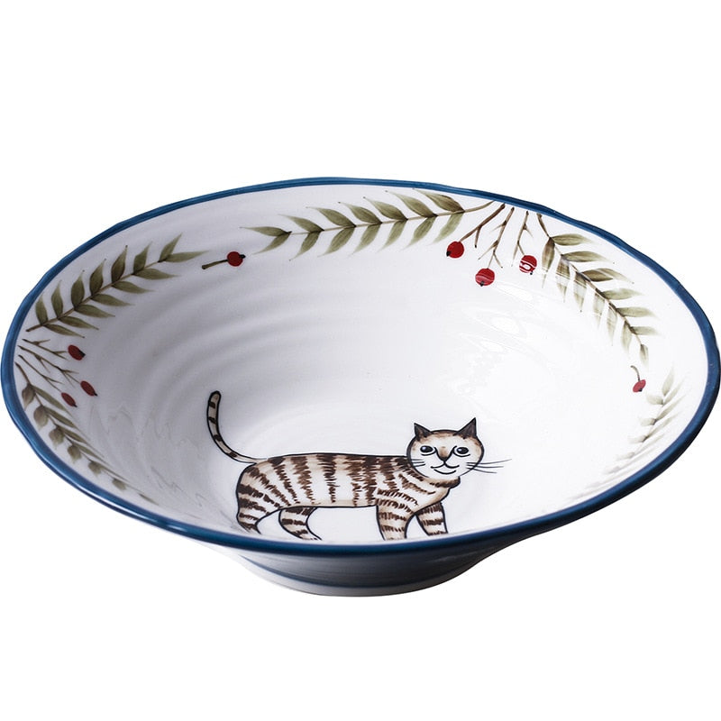Bavarian Woodland Animals Hand Painted Cat Ceramic Bowl
