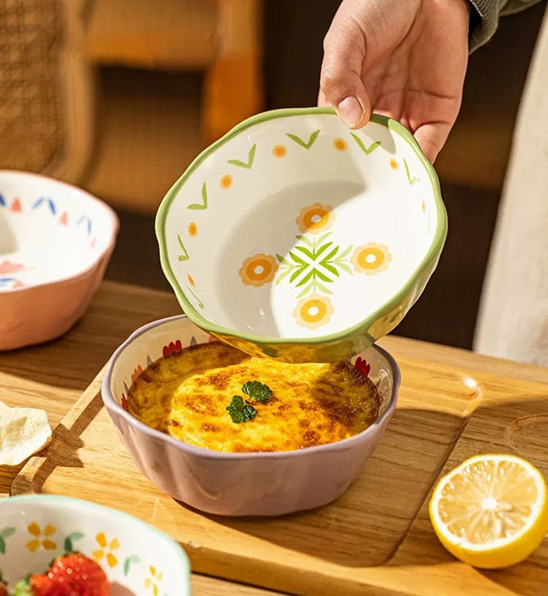 Small Bakeware Bowls With Vintage Cottage Flower Prints Oven Safe Serveware