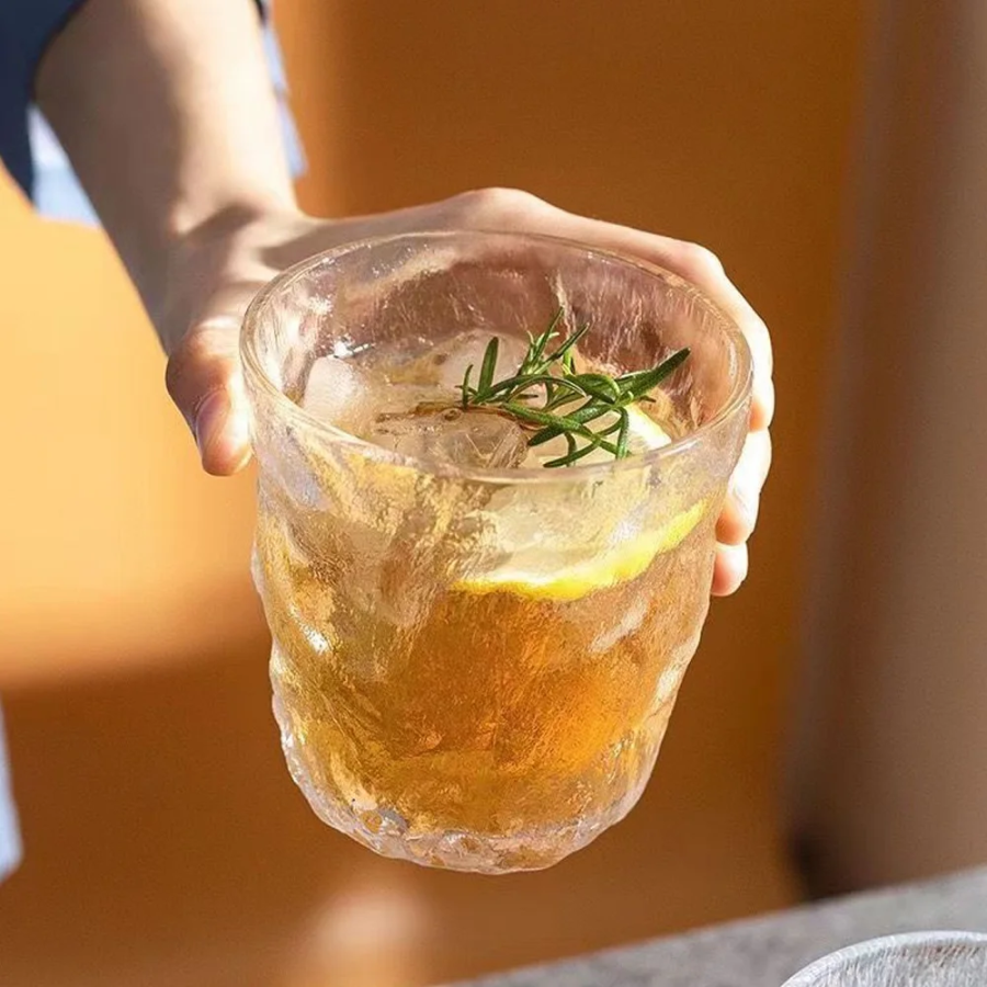 Holding Iced Beverage In Short Drinking Glass Glacier Ice Style Cup