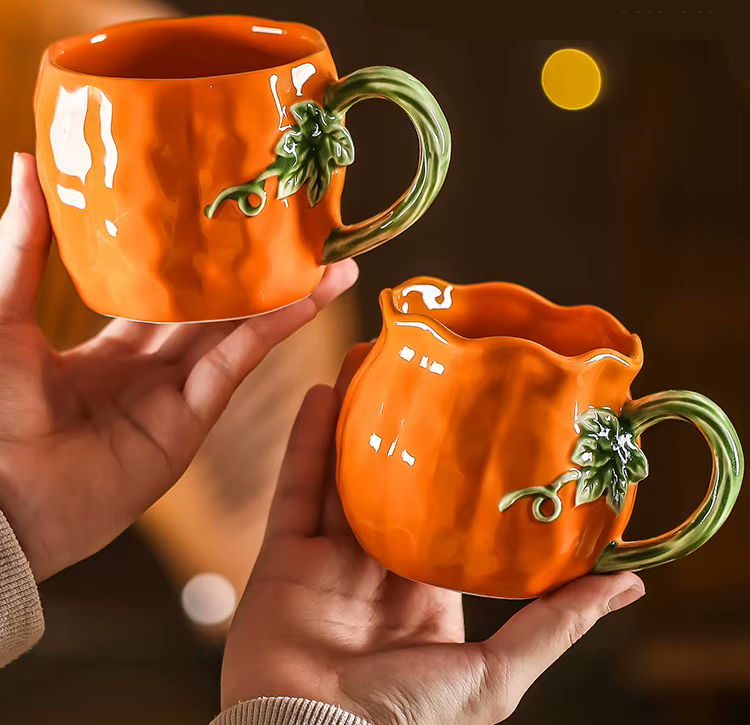Enchanted Pumpkin Shaped Ceramic Mugs