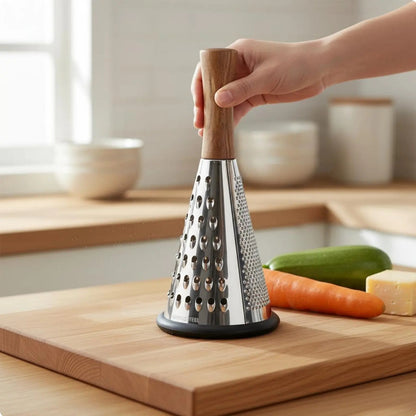 Holding Wooden Handle On Small Grater Kitchen Tool Vegetable Grater