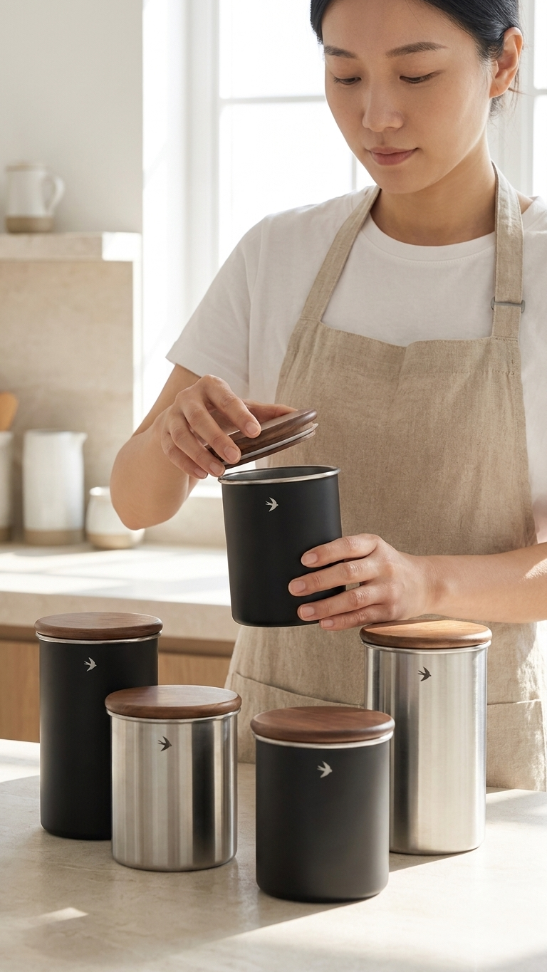 Home Chef Using Stainless Steel Food Jars For Kitchen Organization Swift Canisters
